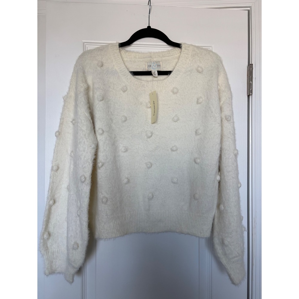 Jun & Ivy Francesca's Ivory Eyelash Bobble Knit Sweater SDSK2218FIMK-IV Medium